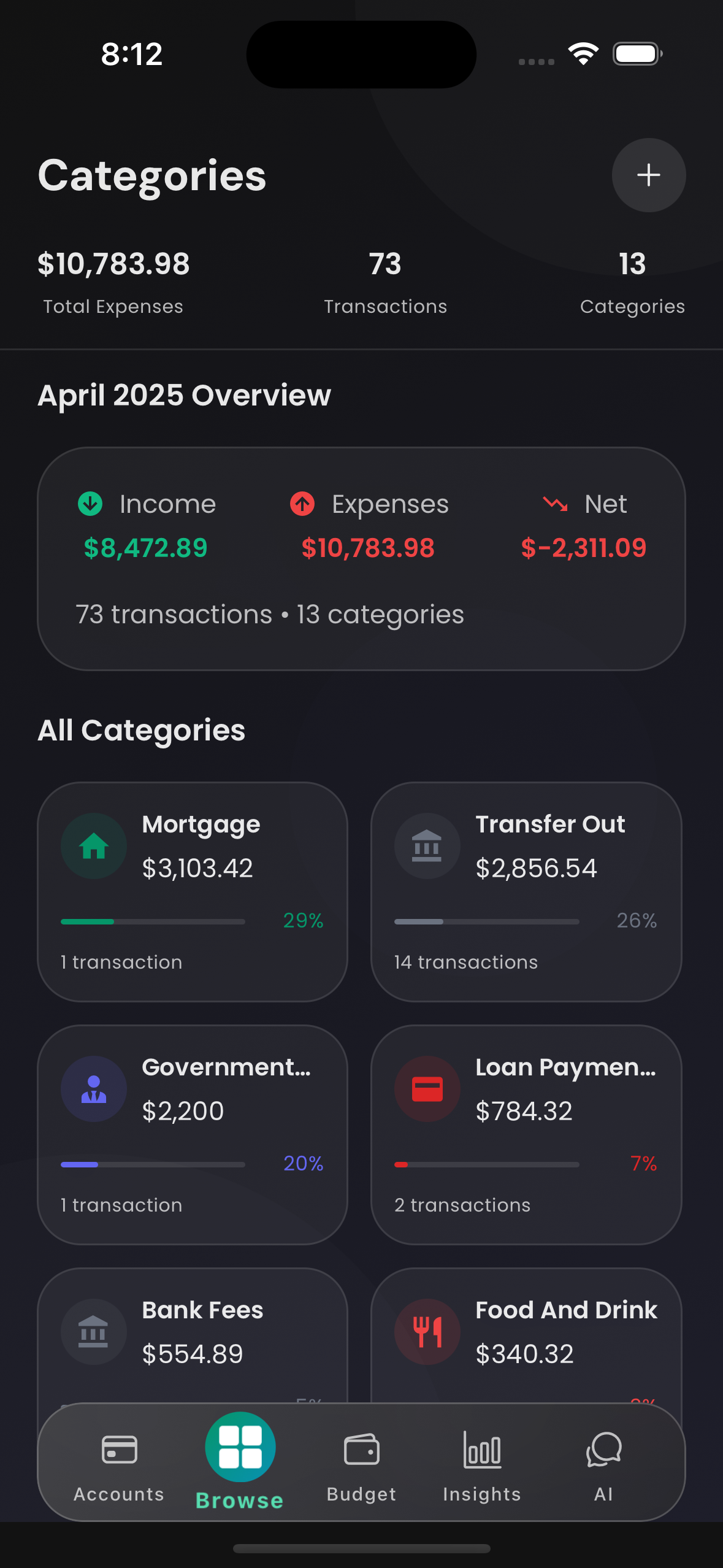 Saveo App Categories - Track expenses across different spending categories with detailed analytics